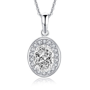 925 Sterling Silver Oval Created White CZ Pendant Necklace 1