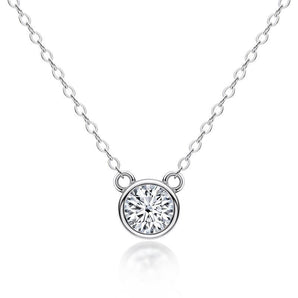 925 Sterling Silver Mouse Solitaire Round CZ Pendant Necklace 1