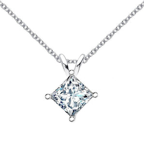 925 Sterling Silver Classic Princess Cut CZ Pendant Necklace 2