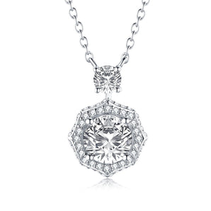 925 Sterling Silver Vintage Round Created White CZ Pendant Necklace 1