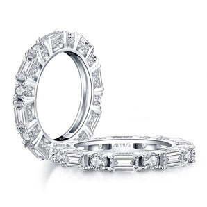 925 Sterling Silver Round & Emerald Cut CZ Full Eternity Ring 1