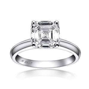 925 Sterling Silver Asscher Created White Diamond Solitaire Ring 2