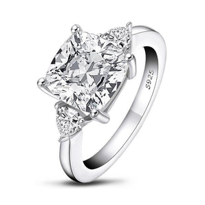 925 Sterling Silver Cushion Cut CZThree Stone Ring 1