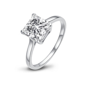 925 Sterling Silver Princess Created CZ Solitaire Ring 2