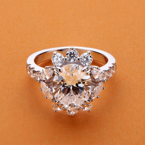 925 Sterling Silver Brilliant Flower Oval CZ Diamond Halo Ring 2