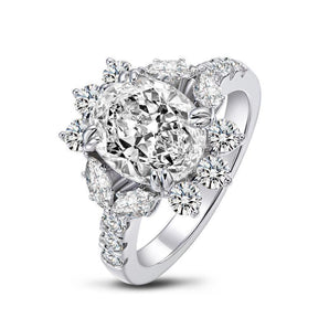 925 Sterling Silver Brilliant Flower Oval CZ Diamond Halo Ring 1