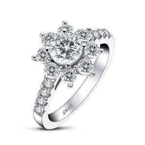 925 Sterling Silver Halo Round Cz Sunflower Ring 1