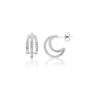 Sterling Silver Triple Crystal Bands: Elegant Hoop Earrings 1