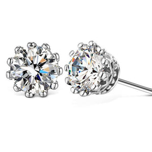 925 Sterling Silver Round Cut Cubic Zirconia Stud Earrings 1