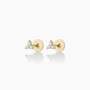 925 Sterling Silver Diamond Bali Flat Back Studs Earrings 1