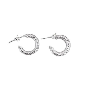 925 Sterling Silver Chunky Hoops Earrings, Hammered Silver 1