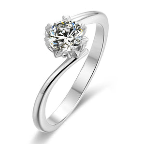 925 Sterling Silver Snowflake Round CZ Twisted Solitaire Ring 1