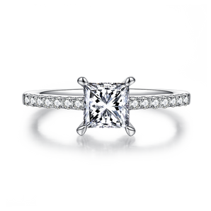 925 Sterling Silver Princess Cut Pave Style Engagement Ring 1