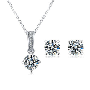 925 Sterling Silver Brilliant Round Cut CZ  Stud Earrings Necklace Sets 1