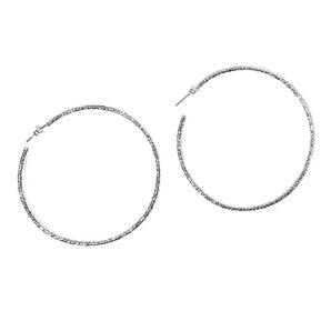 925 Sterling Silver Plain XL Hoops, Silver Hammered 1