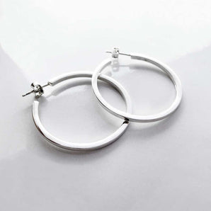 925 Sterling Silver Plain Square Hoops Earrings, Silver 1