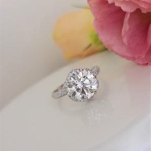 3.0 CT Round Hidden Halo CVD F/VS1 Diamond Engagement Ring 1